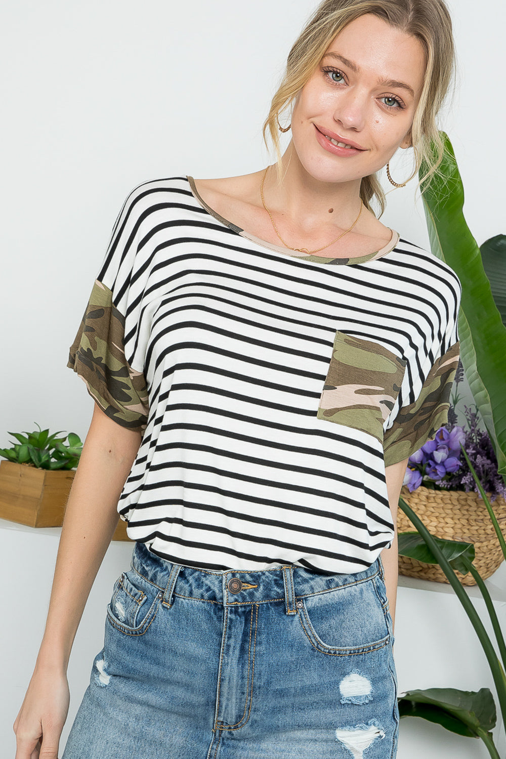 CAMOUFLAGE MIXED CASUAL BOXY TOP