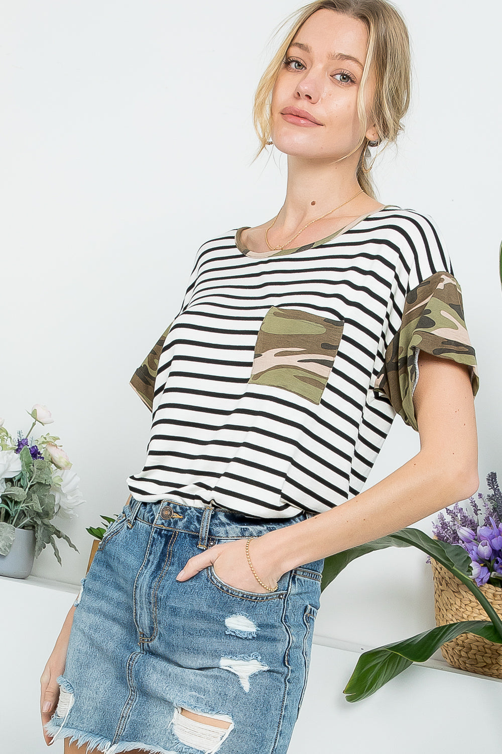 CAMOUFLAGE MIXED CASUAL BOXY TOP