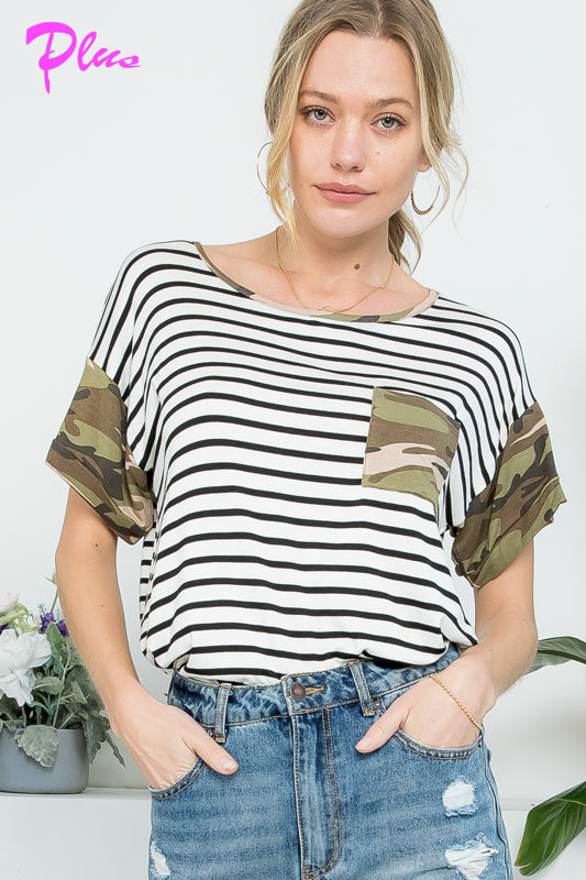 PLUS CAMOUFLAGE MIX CASUAL BOXY TOP