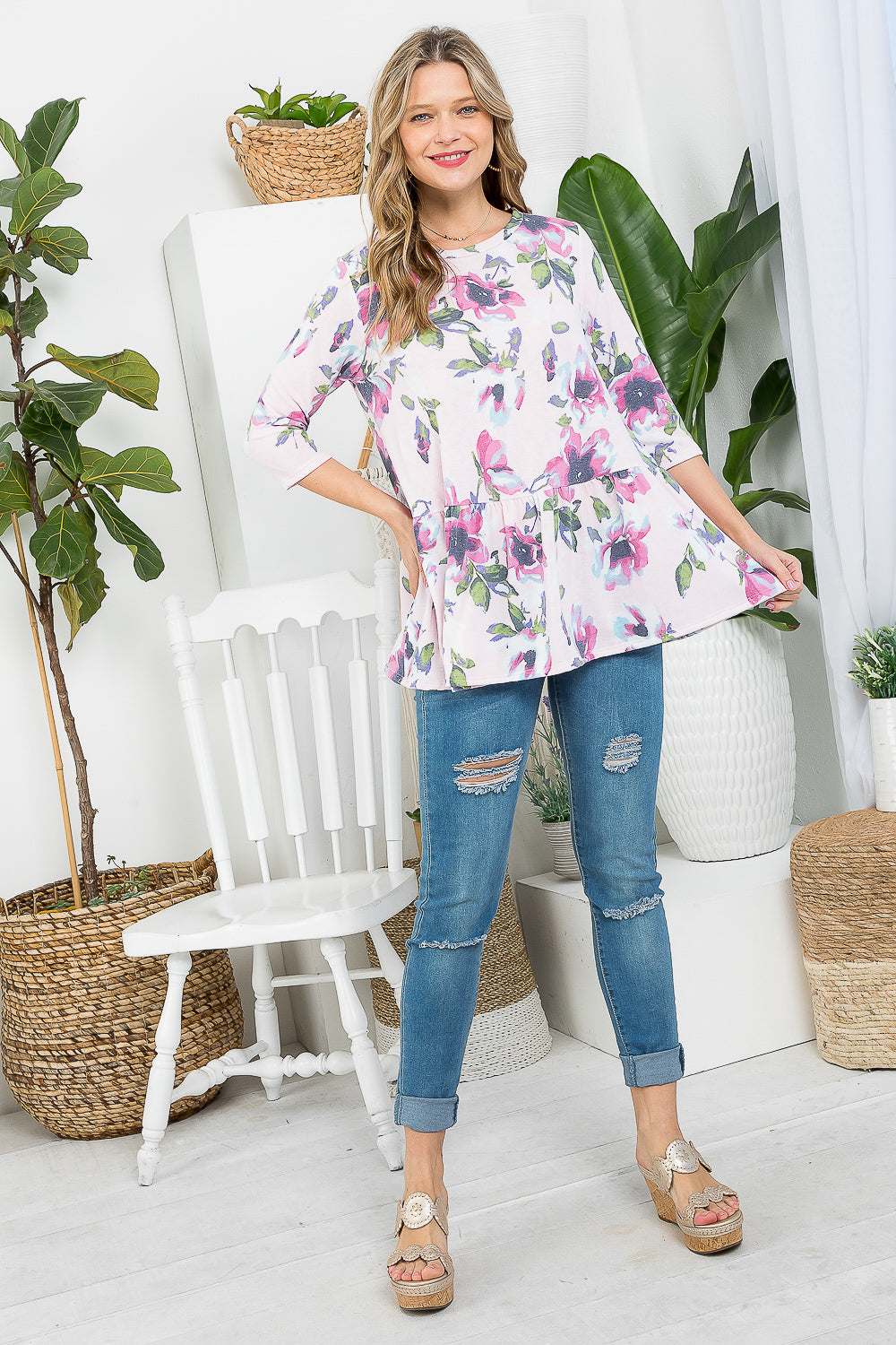 ALLOVER FLORAL BABYDOLL TUNIC TOP