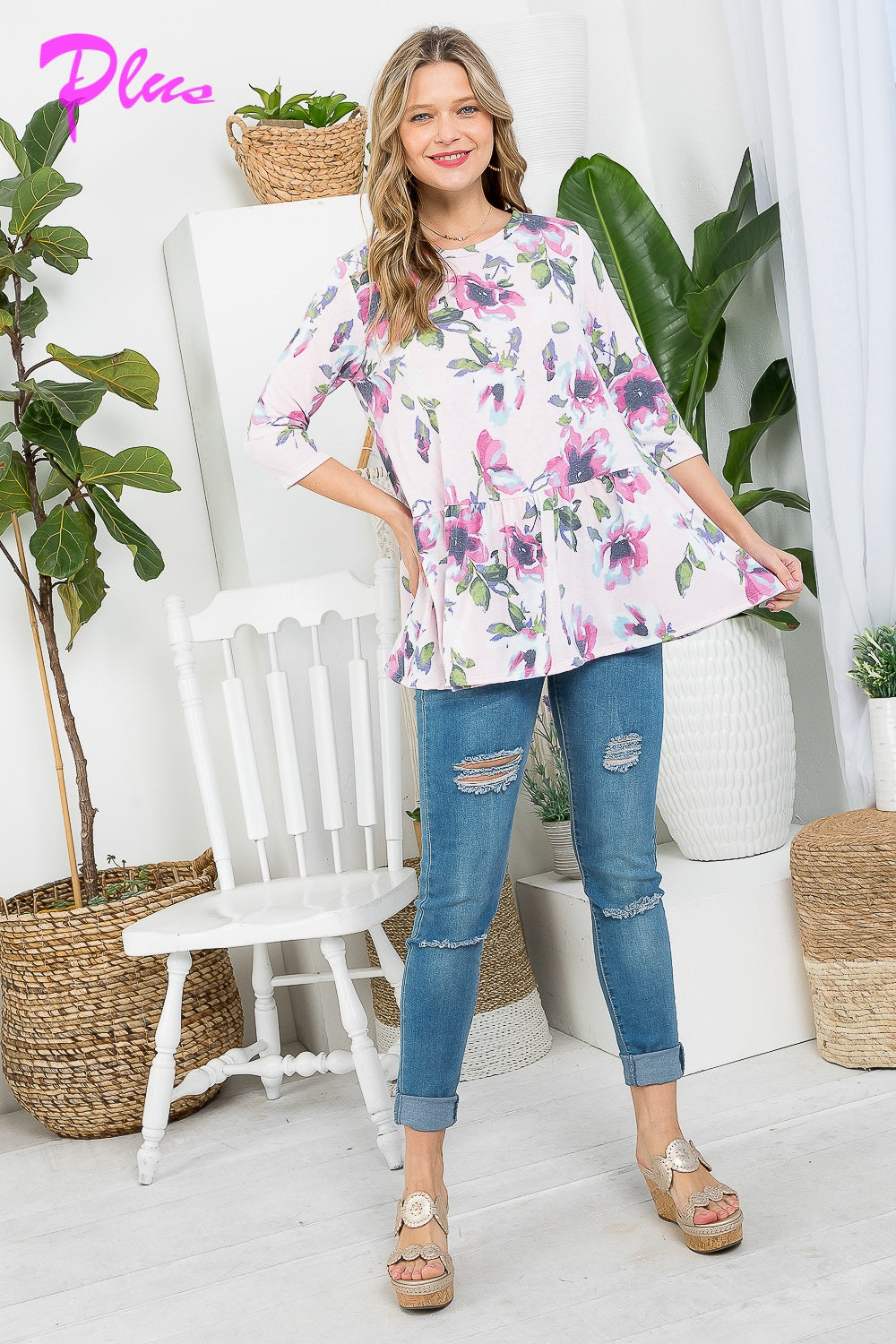 PLUS FLORAL BABYDOLL TUNIC TOP