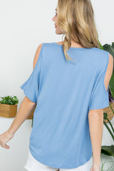 SOLID COLD SHOULDER CASUAL TOP