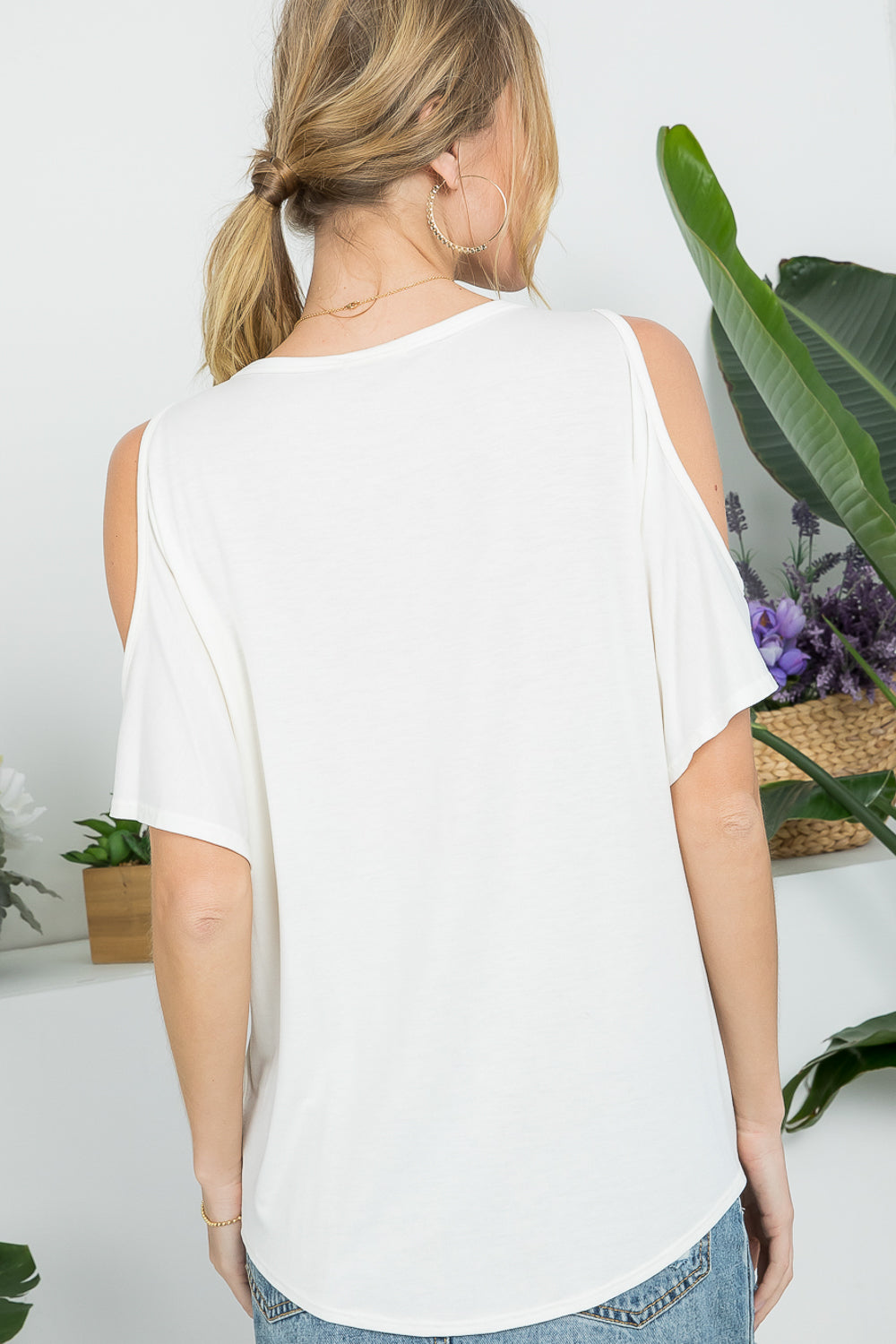 SOLID COLD SHOULDER CASUAL TOP