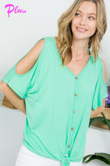 PLUS SOLID COLD SHOULDER CASUAL TOP