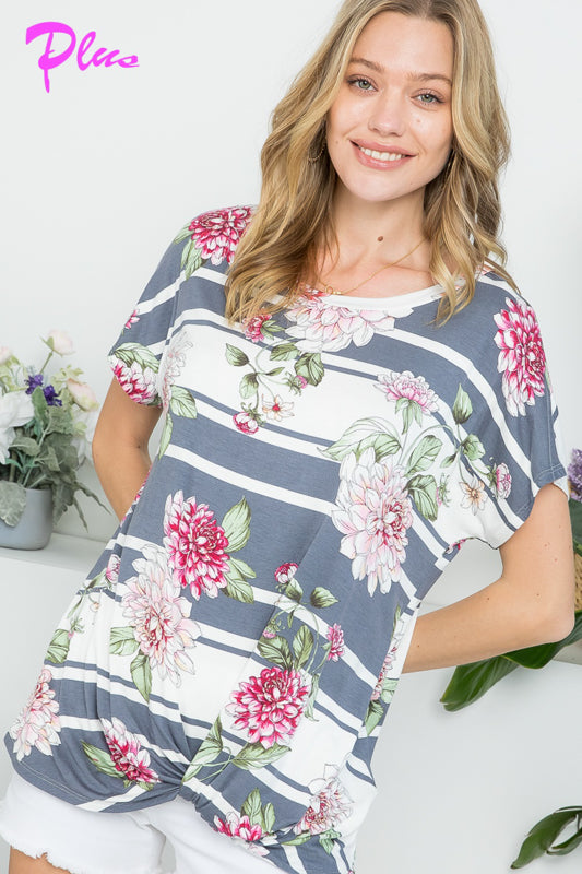 PLUS FLORAL CASUAL TUNIC TOP