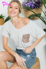 PLUS SEQUINCE POCKET BASIC BOXY TOP