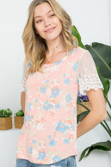 FLORAL EMBROIDERY LACE MIXED TOP