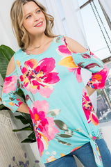 ALLOVER FLORAL COLD SHOULDER TOP