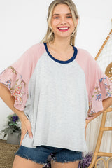 FLORAL SOLID MIXED COLORBLOCK TOP
