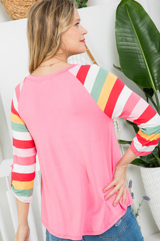 STRIPE MIXED BASEBALL CASUAL TOP