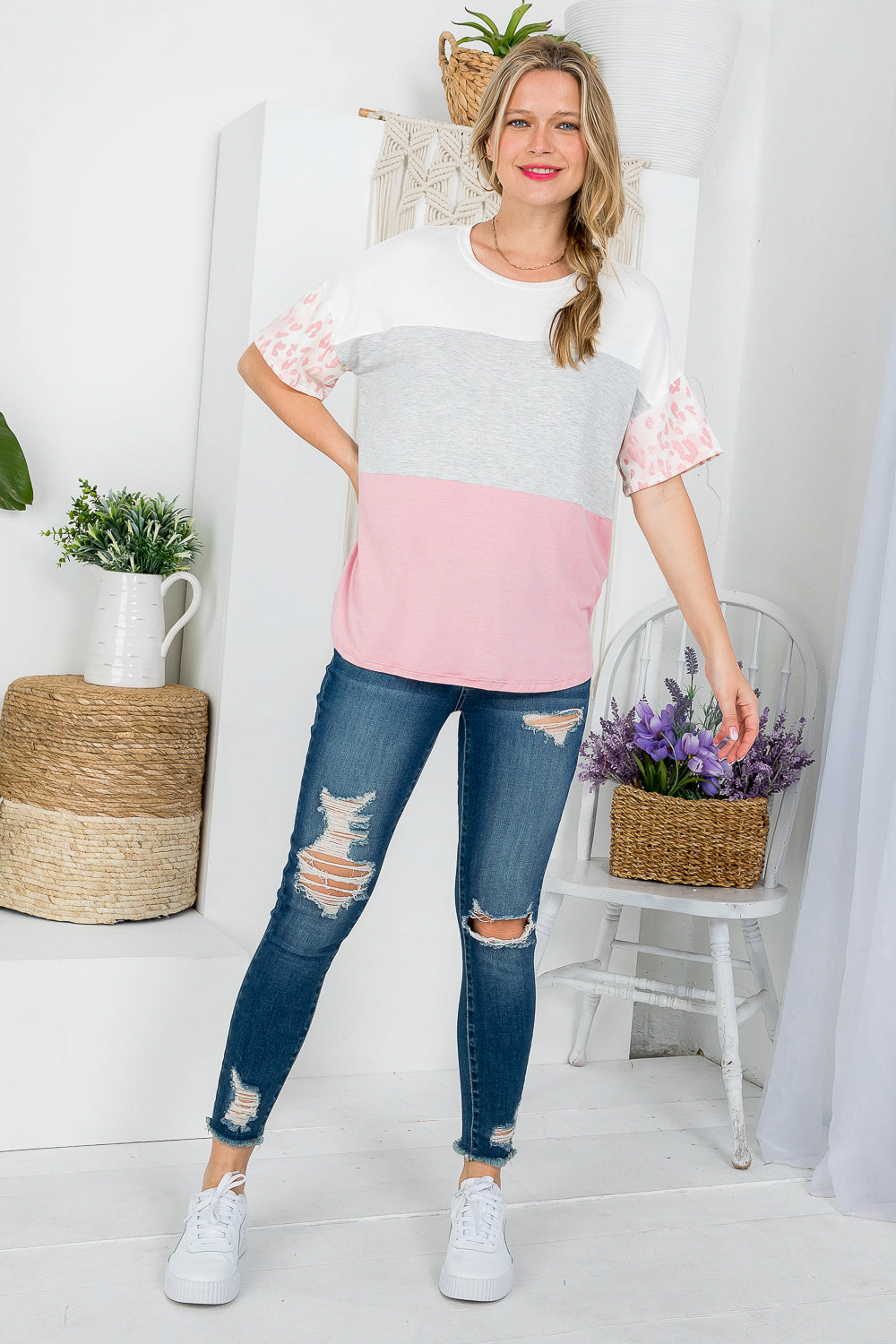 SOLID ANIMAL MIXED COLORBLOCK TOP