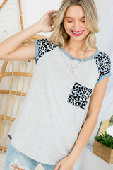 CHEETAH PRINT MIXED BASEBALL TOP