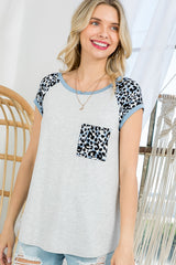 CHEETAH PRINT MIXED BASEBALL TOP