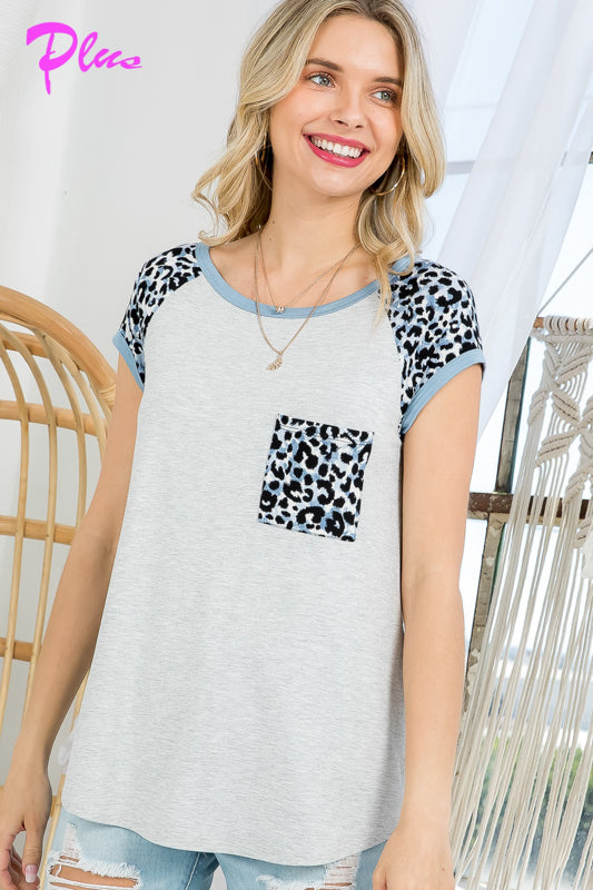 PLUS CHEETAH PRINT MIX BASEBALL TOP