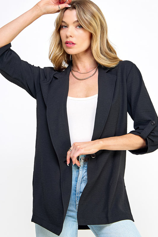 ROLL TAB SLEEVE OPEN BLAZER JACKET