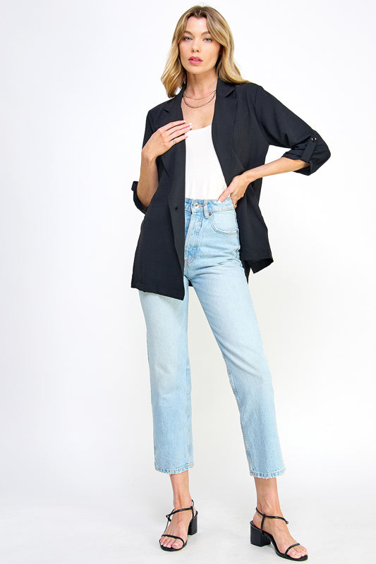 ROLL TAB SLEEVE OPEN BLAZER JACKET