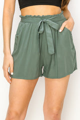 SOLID BAGGY SMOCK WAIST SHORT PANTS