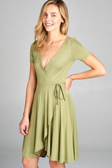 SURPLICE NECK LINE TIE DRESS