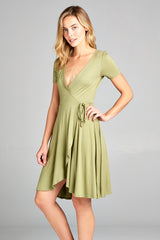 SURPLICE NECK LINE TIE DRESS