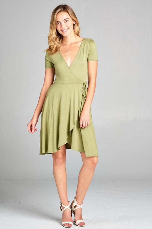 SURPLICE NECK LINE TIE DRESS