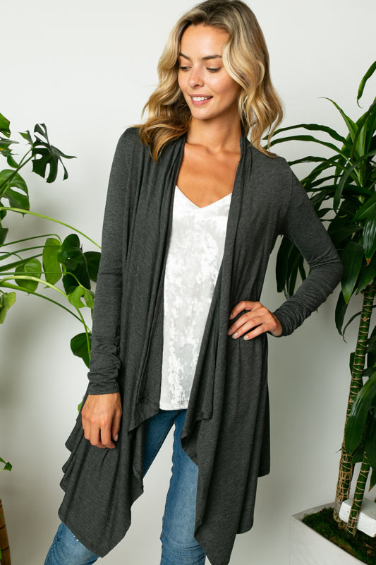 SOLID JERSEY CASCADE CARDIGAN