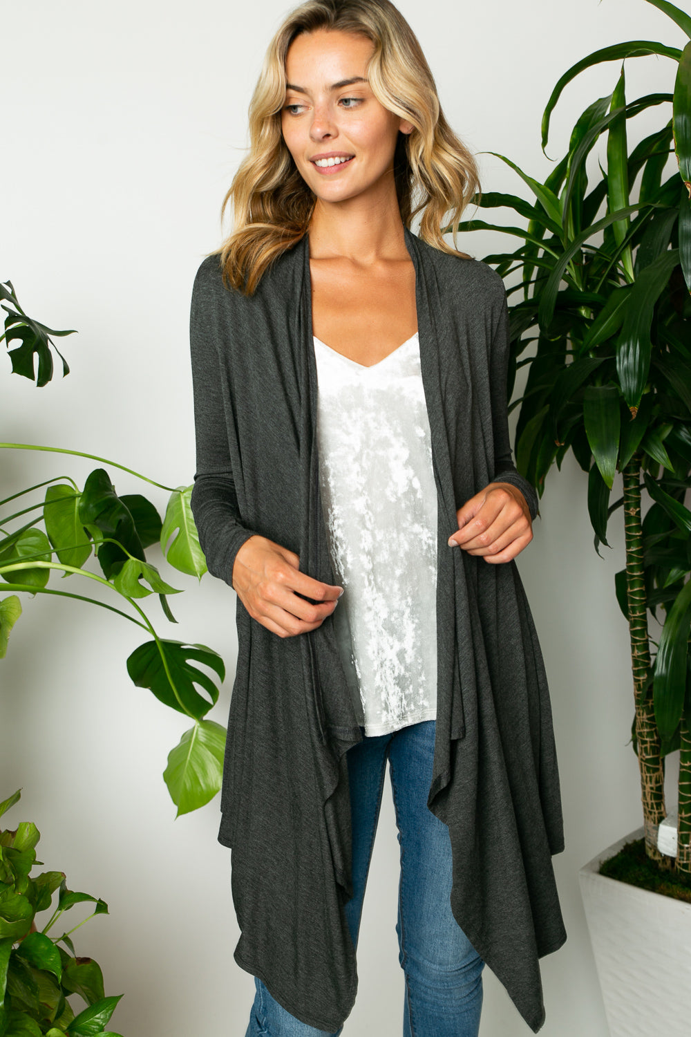 SOLID JERSEY CASCADE CARDIGAN