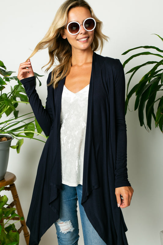 SOLID JERSEY CASCADE CARDIGAN