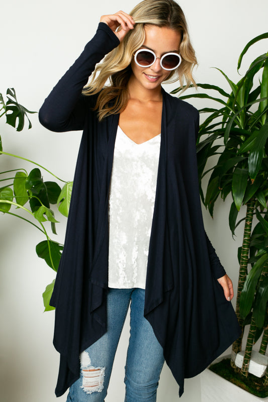 SOLID JERSEY CASCADE CARDIGAN