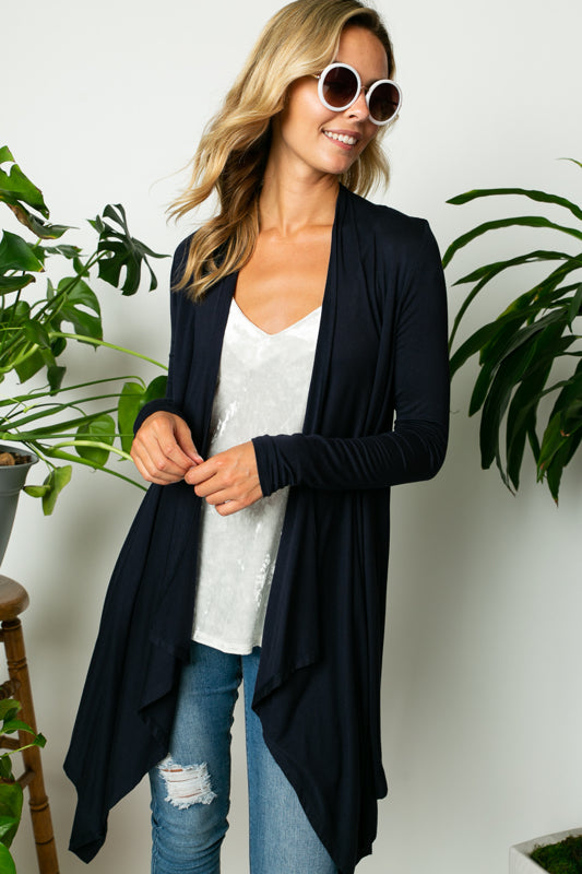 SOLID JERSEY CASCADE CARDIGAN