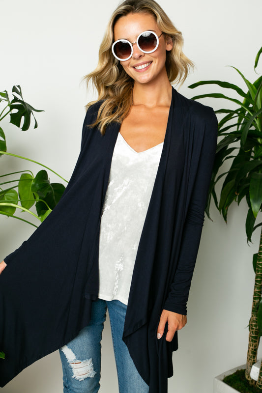 SOLID JERSEY CASCADE CARDIGAN