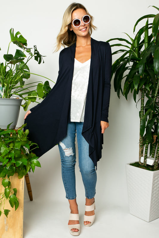 SOLID JERSEY CASCADE CARDIGAN