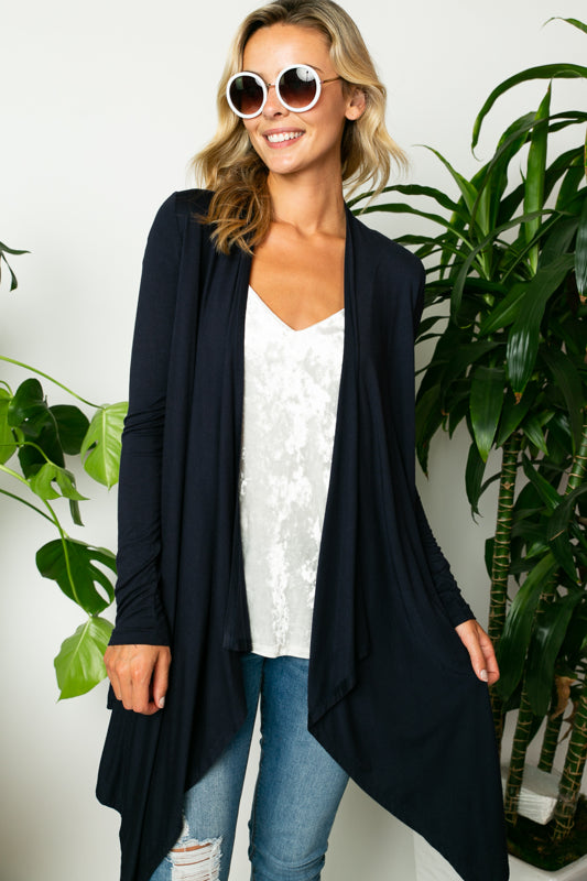 SOLID JERSEY CASCADE CARDIGAN