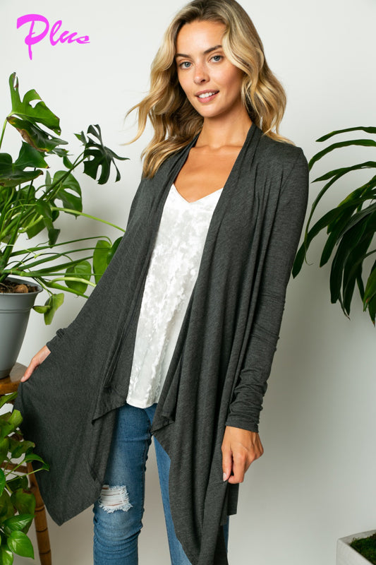 PLUS SOLID JERSEY CASCADE CARDIGAN