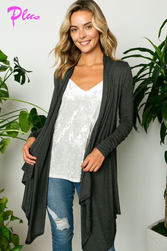 PLUS SOLID JERSEY CASCADE CARDIGAN