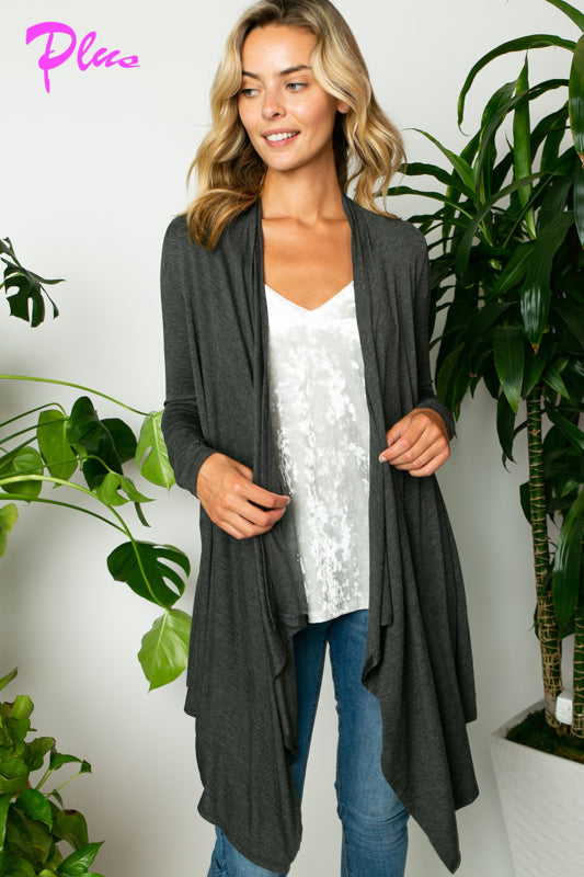 PLUS SOLID JERSEY CASCADE CARDIGAN