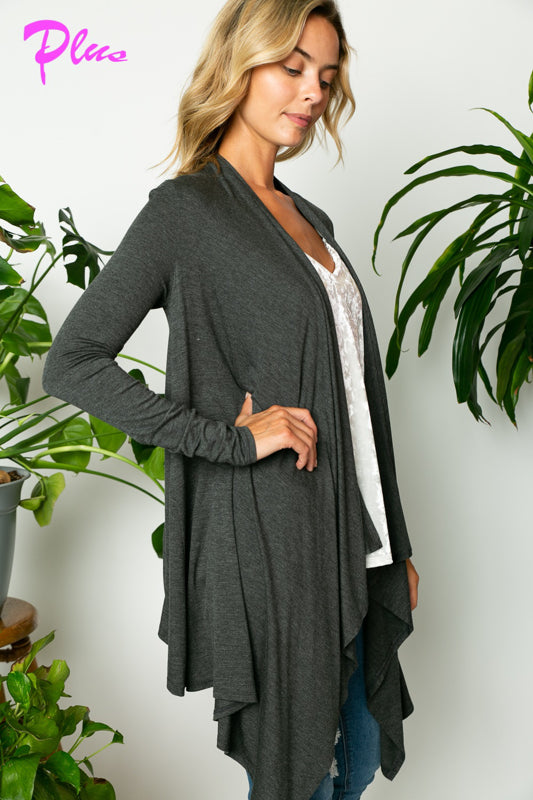 PLUS SOLID JERSEY CASCADE CARDIGAN