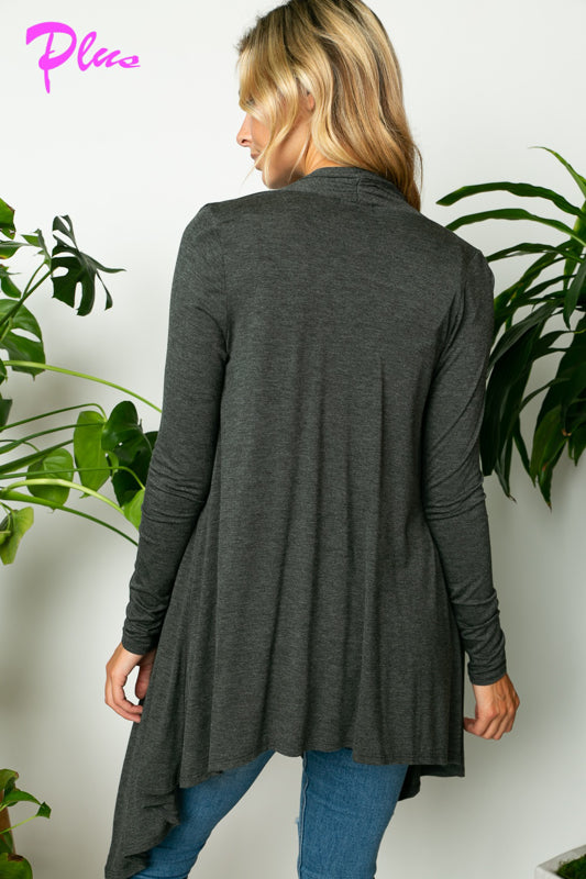 PLUS SOLID JERSEY CASCADE CARDIGAN