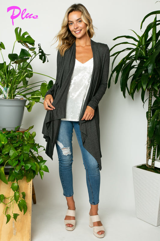 PLUS SOLID JERSEY CASCADE CARDIGAN