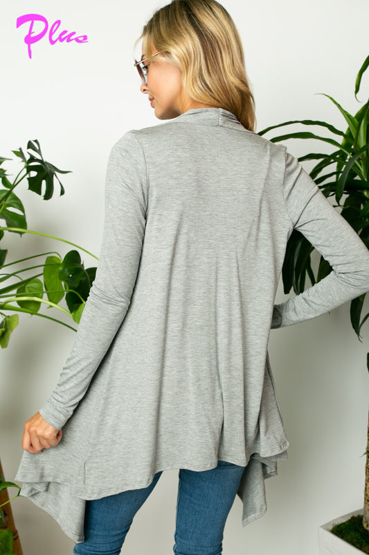 PLUS SOLID JERSEY CASCADE CARDIGAN