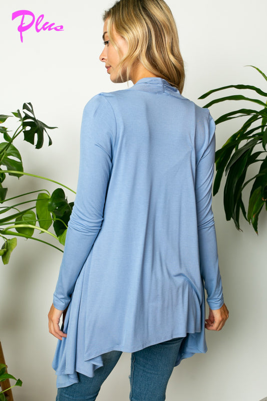 PLUS SOLID JERSEY CASCADE CARDIGAN