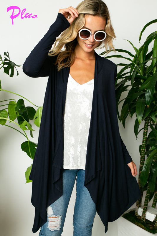 PLUS SOLID JERSEY CASCADE CARDIGAN