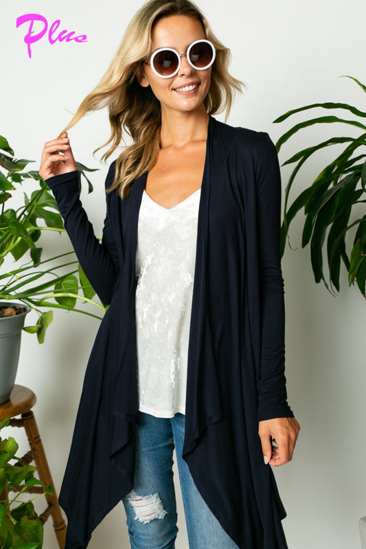 PLUS SOLID JERSEY CASCADE CARDIGAN