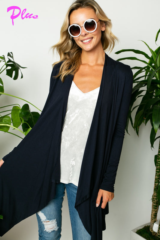 PLUS SOLID JERSEY CASCADE CARDIGAN