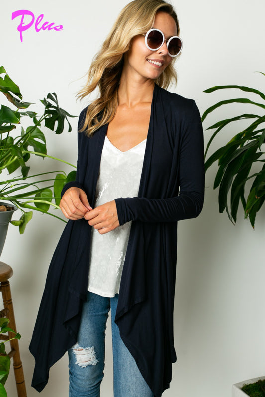 PLUS SOLID JERSEY CASCADE CARDIGAN