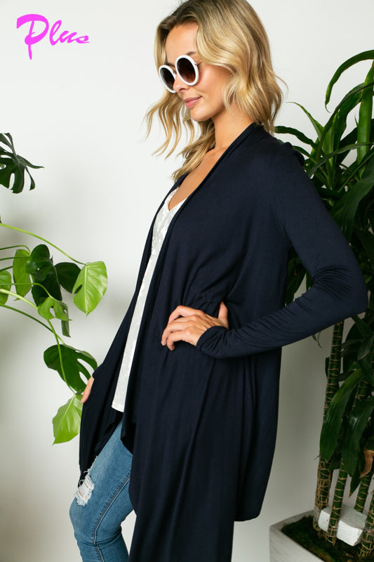 PLUS SOLID JERSEY CASCADE CARDIGAN