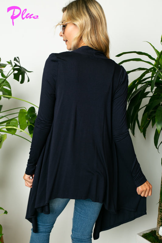 PLUS SOLID JERSEY CASCADE CARDIGAN