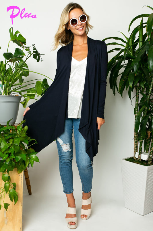 PLUS SOLID JERSEY CASCADE CARDIGAN