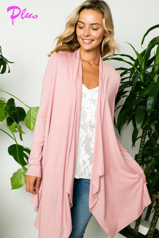 PLUS SOLID JERSEY CASCADE CARDIGAN