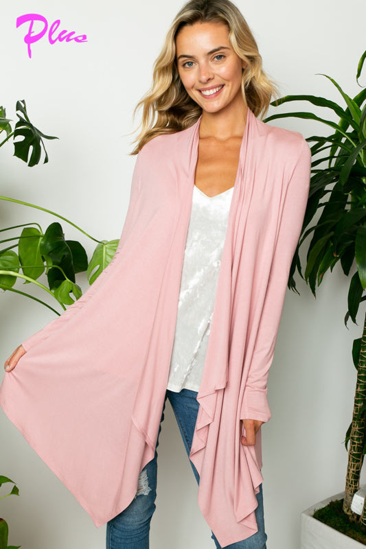 PLUS SOLID JERSEY CASCADE CARDIGAN