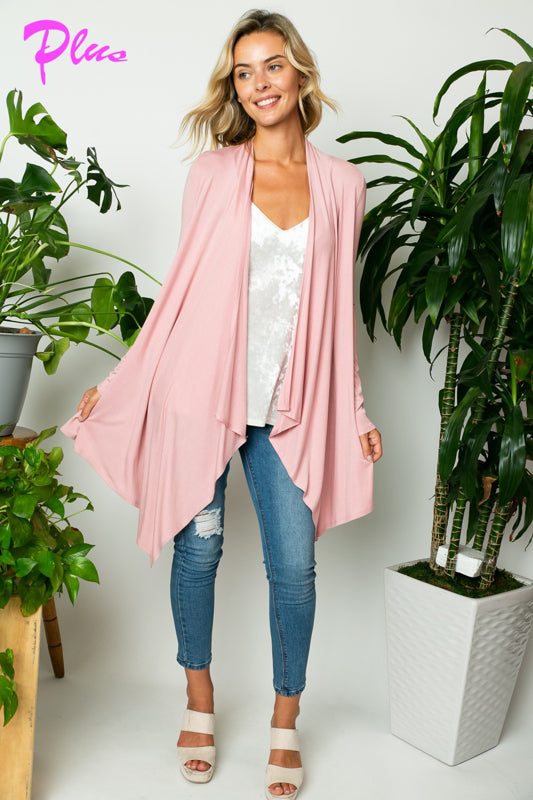 PLUS SOLID JERSEY CASCADE CARDIGAN